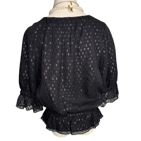 Halston Heritage metallic silk romantic ruffle poets blouse black size 2 - Picture 4 of 6